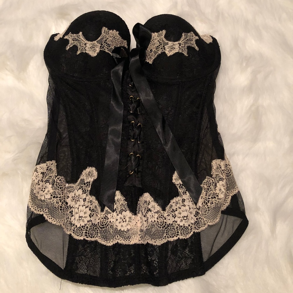 Victoria's Secret Black Corset with Ivory Lace